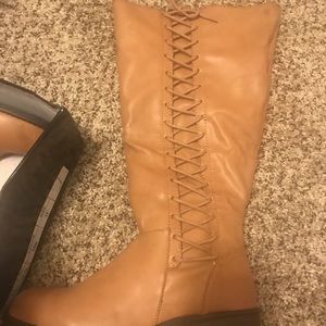 Tan faux leather wide calf boot. Size 11. NWT